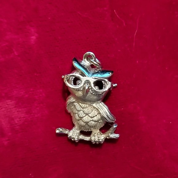 Silver Owl with movable glasses Charm - Picture 1 of 5